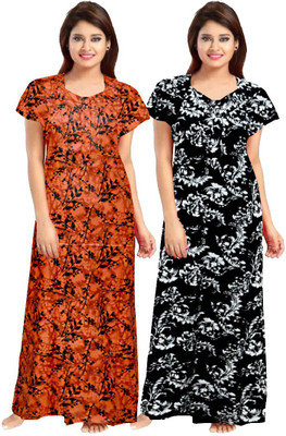 AAKARSHANA CREATION Women Nighty(Orange, Black)