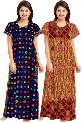 Trendy Fab Women Nighty Set(Blue, Brown)