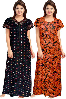 Sarthak Creation Women Nighty(Black, White)