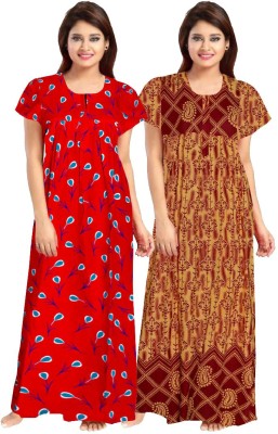 PVR Women Nighty Set(Red, Brown)