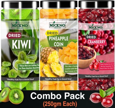 mickno organics Combo of Dried Cranberry, Kiwi & Dried Pineapple Coin Dry Fruits (250gmEach) Cranberries, Kiwi, Pineapple(3 x 250 g)