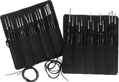 FRKB 15pc Micro Detail Paint Brushes Set in Roll Up Case(Black)