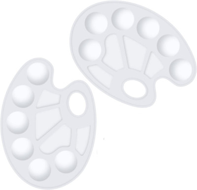 FRKB Plastic 2pc Oval 10 Paint Wells Palettes(Set of 2, White)