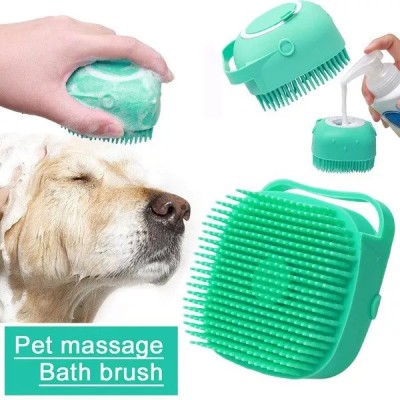 Hachiko Dog & Cat Bath Brush Body Scrubber Shampoo Dispenser Bath Soft Silicone Brush Plain/ Bristle Brushes for  Dog, Cat, Rabbit, Hamster