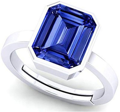 BWM GEMS Certified 6.25 Ratti Blue Sapphire Stone ( Neelam Stone ) Panchdhatu Metal Sapphire Silver Plated Ring