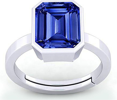 S KUMAR GEMS & JEWELS Certified 10.25 Ratti Blue Sapphire Stone ( Neelam ) Adjustable Ring Metal Sapphire Silver Plated Ring