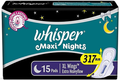 Whisper Maxi Nights Sanitary Pads, Xl Sanitary Pad (Pack of 15)