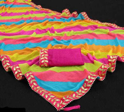 LAKHADATARI PRINTS Printed Leheria Georgette, Chiffon Saree(Multicolor)