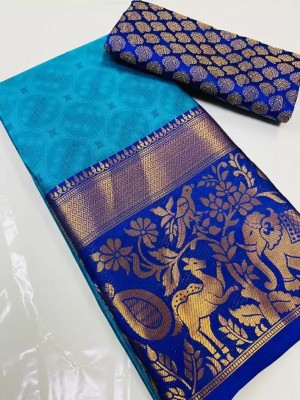 VRINDITA FASHION Self Design Arani Pattu Silk Blend, Art Silk Saree(Blue)