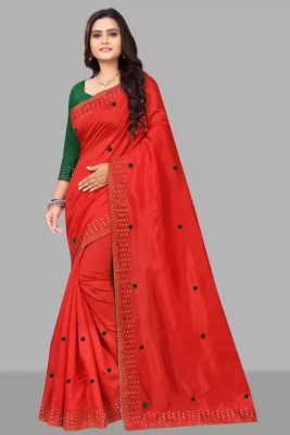 Juhi Collection Embroidered Assam Silk Art Silk Saree(Red)