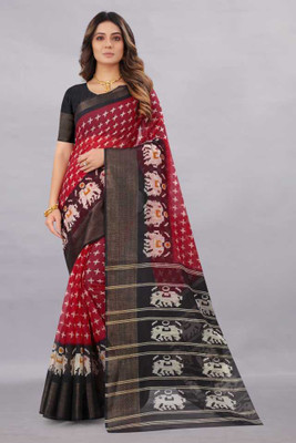 Samai Printed Bhagalpuri Art Silk Saree(Maroon, Black)