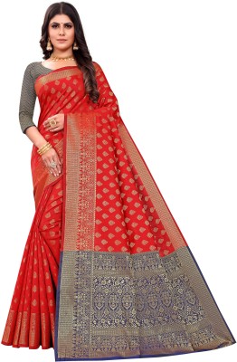 Shoppershopee Self Design Dharmavaram Silk Blend, Pure Silk Saree(Red)