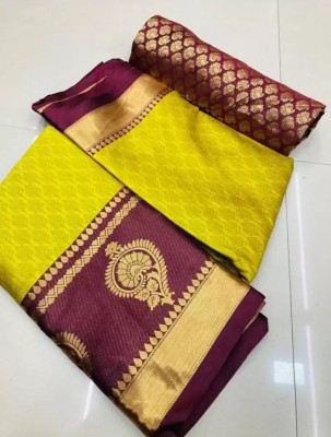 VRINDITA FASHION Woven Kanjivaram Art Silk, Cotton Silk Saree(Yellow)