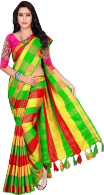 JK ETHNIC WEAR Checkered Bollywood Cotton Silk Saree(Multicolor)