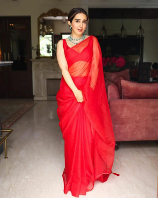 Prutha Fashion Embroidered Daily Wear Georgette, Chiffon Saree(Red)