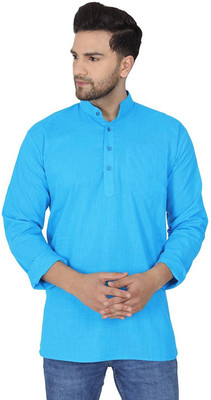 Enmozz Men Solid Straight Kurta(Light Blue)