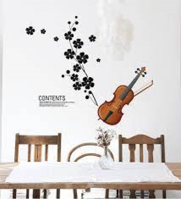 JAAMSO ROYALS 45 cm Gitar Music With black flower Wall Sticker Self Adhesive Sticker(Pack of 1)