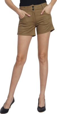 LOMOTO Solid Women Brown Denim Shorts