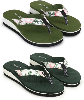 TWO SOFT Women Combo Pack Of 2 Stylish Casual Light & Soft Comfortable Daily Wear Slippers(Green , 8)