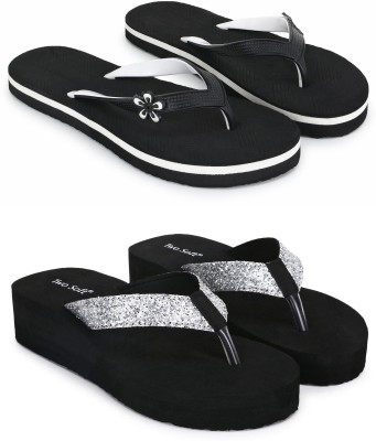 TWO SOFT Women Slippers(Black, Silver , 4)