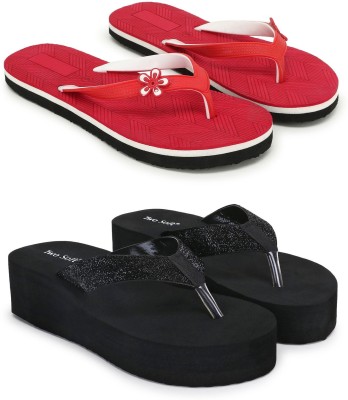 TWO SOFT Women Slippers(Red, Black , 7)