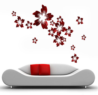 DivineDesigns 76 cm Red Color Lilly Flower Leafs Motifs Leafs Self Adhesive Sticker(Pack of 1)