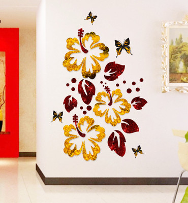 DivineDesigns 46 cm Lilly Flower Leafs & Butterfly Self Adhesive Sticker(Pack of 1)