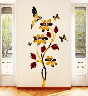 DivineDesigns 46 cm Branch Flower & Butterfly Self Adhesive Sticker(Pack of 1)