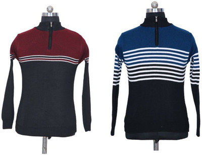 Consider Striped High Neck Casual Men Multicolor Sweater