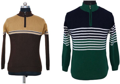 Consider Striped High Neck Casual Men Multicolor Sweater