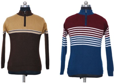 Consider Striped High Neck Casual Men Multicolor Sweater