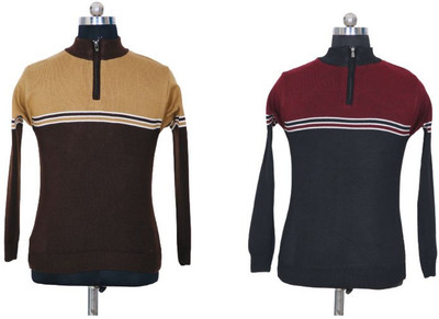Consider Striped High Neck Casual Men Multicolor Sweater