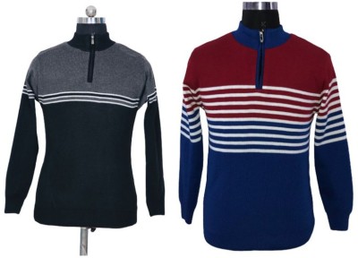 Consider Striped High Neck Casual Men Multicolor Sweater