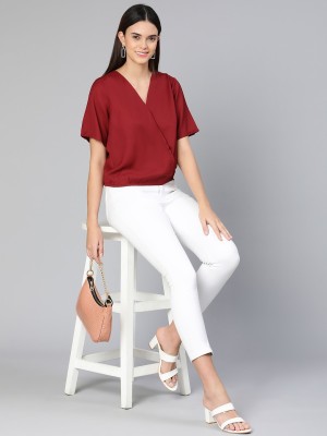 OXOLLOXO Casual Solid Women Maroon Top