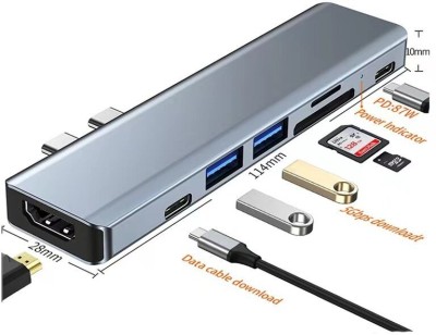 Etzin USB C Hub, Best Mac Type-C Dual Hub Adapter 7in2 multiple interfaces USB Adapter(Silver)