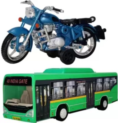 VEDANSHI Green Low Floor Bus & Blue Rugged Bike(Blue, Green, Pack of: 2)