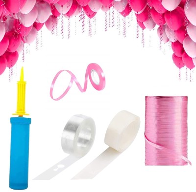 RJV Global Solid Balloon Decorating Garland -1Tape Strip,1Glue dot,1Balloon Pump, 8 Pink Ribbon Balloon Bouquet(Multicolor, Pack of 11)