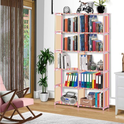 Flipkart Perfect Homes Studio Orange Strip Print 12 Shelf Book Organizer Metal Open Book Shelf(Finish Color - Orange, DIY(Do-It-Yourself))