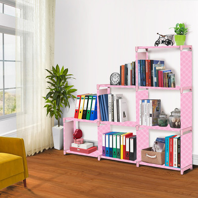 Flipkart Perfect Homes Studio Stars Pattern Print 9 Layer Simple Bookshelf/Multipurpose Metal Open Book Shelf(Finish Color - Pink Finish, DIY(Do-It-Yourself))