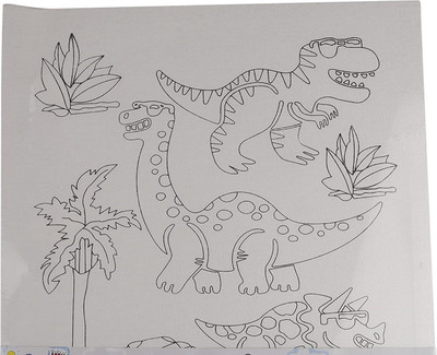 FRKB Dinosaur Printed Canvas with 6colors , paintbrush & Palette Cotton Medium Grain Pre Stretched Canvas (Set of 1)(Multicolor)