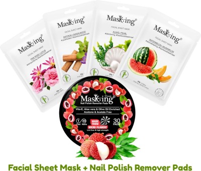 MasKing Bamboo Facial Sheet Mask for Hydrating + Litchi Nail Polish Remover(5 Items in the set)