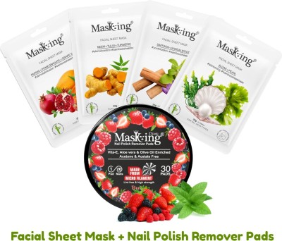 MasKing Bamboo Facial Sheet Mask for Lightening + Berries Nail Polish Remover(5 Items in the set)