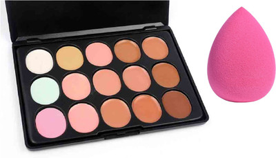 tanvi27 15 Colors Contour Face Cream Makeup Concealer Palette & Beauty Blender(2 Items in the set)