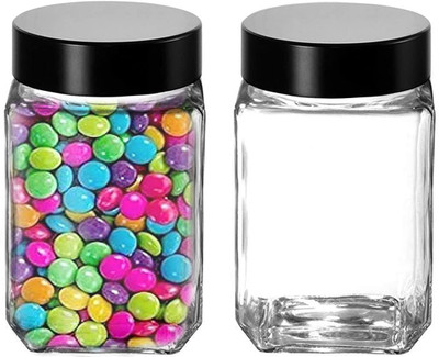 Coozico Glass Grocery Container  - 1000 ml(Pack of 2, Black)