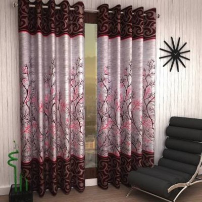 HHH FAB 151 cm (5 ft) Polyester Semi Transparent Window Curtain (Pack Of 2)(Abstract, Maroon)