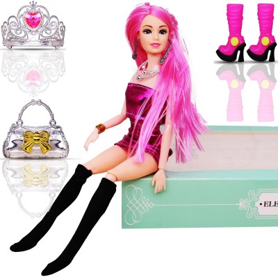 Aseenaa Fancy Doll Toy Set with Movable Joints & Ornaments for Girls, Nice Toy For Girls(Pink)