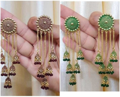 PVL Combo Pack of Maroon and Green Color Latkan Earrings Alloy Earring Set