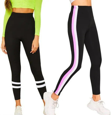 KALYAR Black, White, Purple Jegging(Striped)