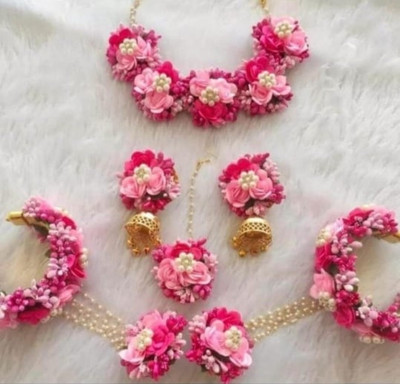 Radhe Krishna Creation Fabric Pink Jewellery Set(Pack of 1)