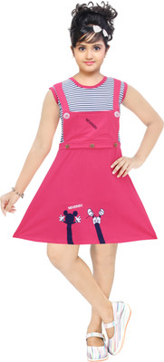 AS NAZIM DRESSES Girls Above Knee Casual Dress(Green, Sleeveless)